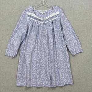 Eileen West Flannel Nightgown Size 1X Long Sleeve Floral Print Knee Length Blue